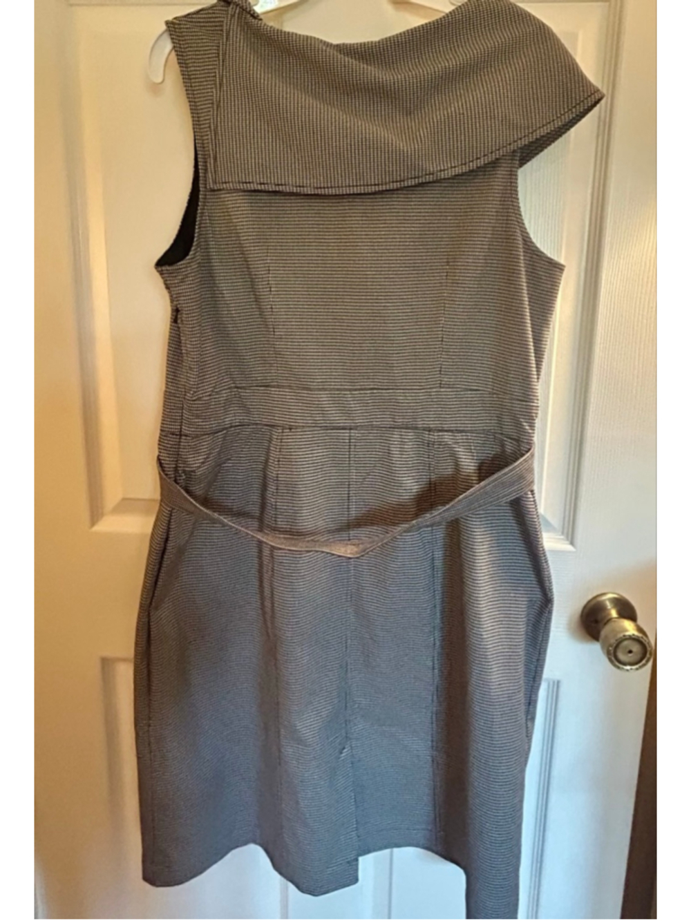 eShakti Herringbone Sheath Dress Women 14 Black White Belted Career Business - Picture 3 of 8